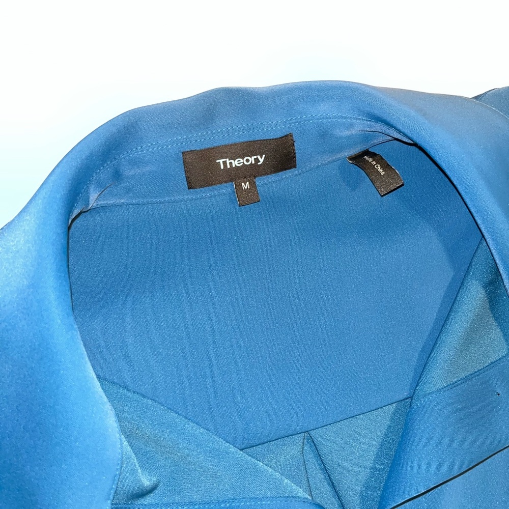 THEORY JOLINTA BERMUDA MATTE TWILL BLUE SHIRT HIGH WAISTED PANT SUIT SZ M/6